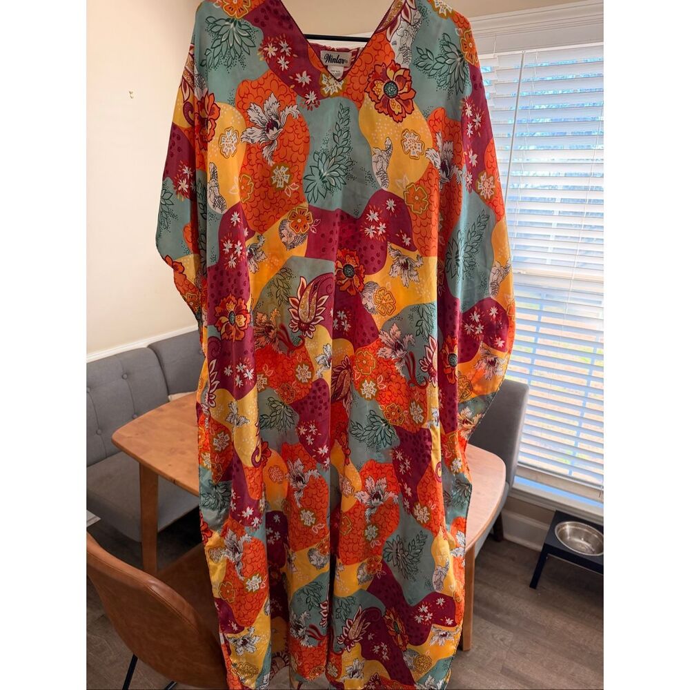 Winlar Kaftan Dress Womens One Size Tropical Vacation Beach Coastal Colorful‎
